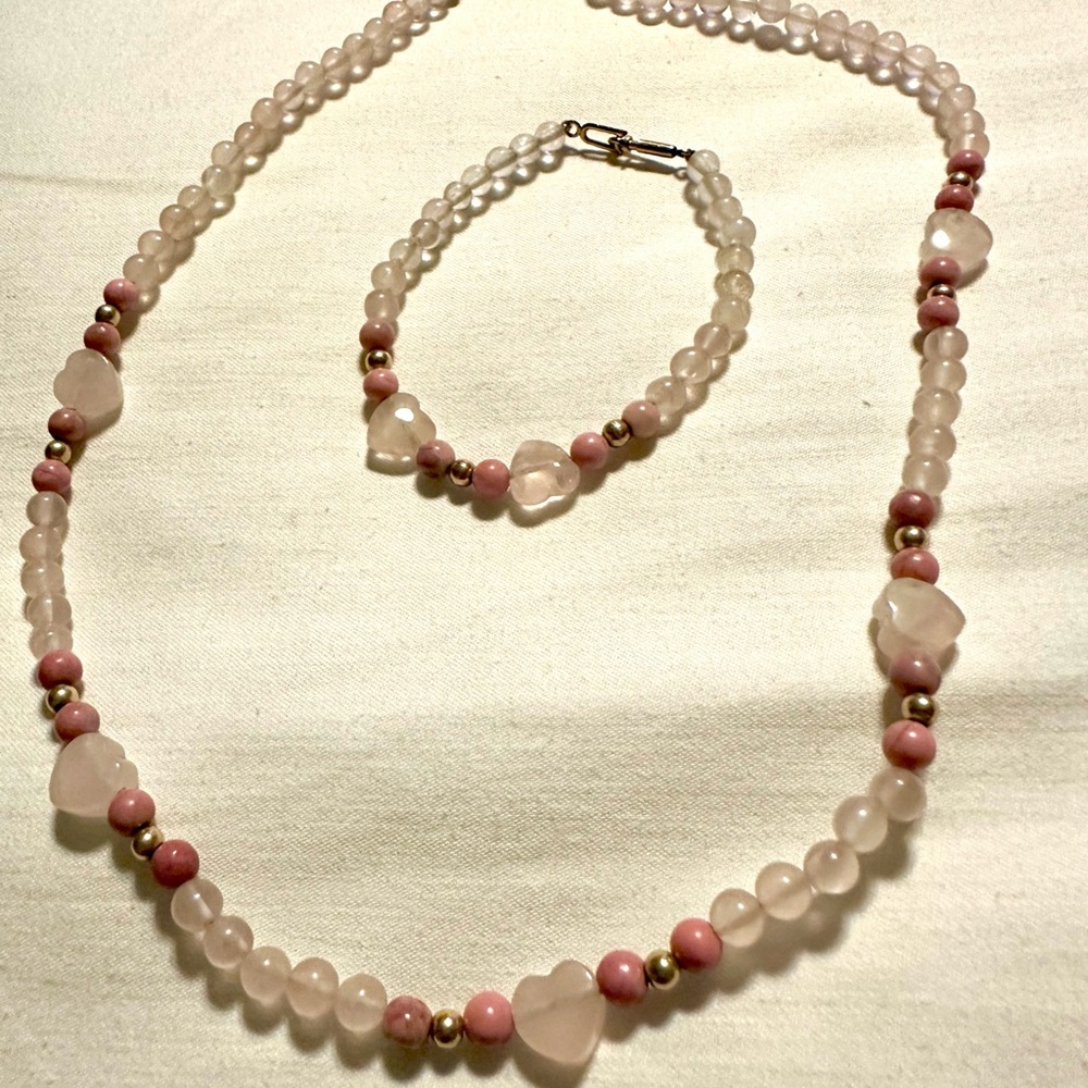 Child’s Charming Pink Heart Bead Necklace and Bracelet Set